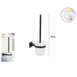 PORTA SCOPINO IN ACCIAIO VETRO FINITURA NERO OPACO CON FISSAGGIO A PARETE MURO