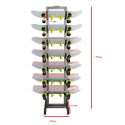 PORTA SKATEBOARD A 7 STRATI IN METALLO NERO DA TERRA PER ESPOSIZIONE DEL NEGOZIO