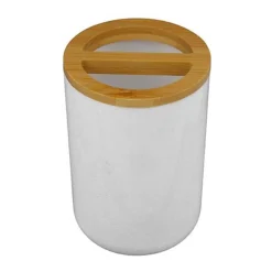 PORTA SPAZZOLINI BICCHIERE ACCESSORI BAGNO 2 FORI BIANCO LEGNO CONTENITORE 69478