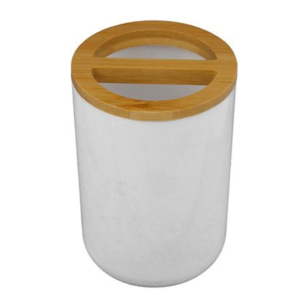 PORTA SPAZZOLINI BICCHIERE ACCESSORI BAGNO 2 FORI BIANCO LEGNO CONTENITORE 69478