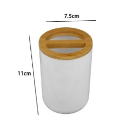 PORTA SPAZZOLINI BICCHIERE ACCESSORI BAGNO 2 FORI BIANCO LEGNO CONTENITORE 69478