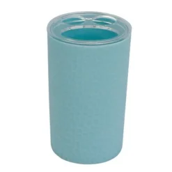 PORTA SPAZZOLINI BICCHIERE ACCESSORIO ARREDO BAGNO AZZURRO LAVORATO 3 FORI 79794