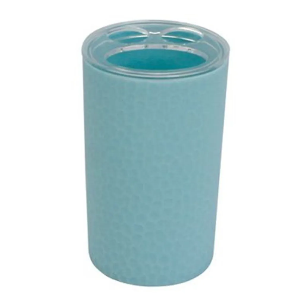 PORTA SPAZZOLINI BICCHIERE ACCESSORIO ARREDO BAGNO AZZURRO LAVORATO 3 FORI 79794