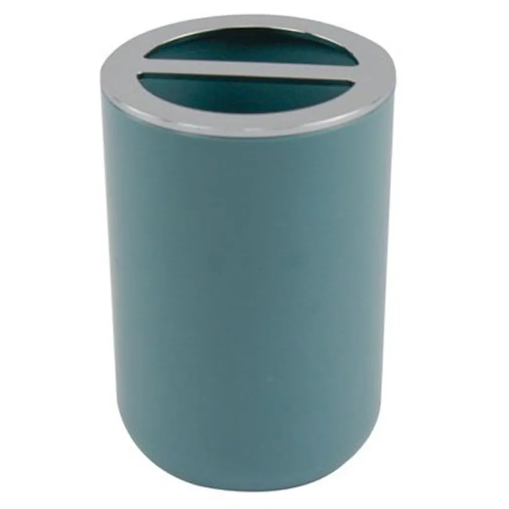 PORTA SPAZZOLINI BICCHIERE ACCESSORIO BAGNO 2 FORI VERDE PETROLIO SILVER 69474