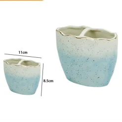 PORTA SPAZZOLINI BICCHIERE BAGNO 2 FORI BIANCO AZZURRO CON EFFETTO PIETRA 79273