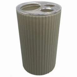 PORTA SPAZZOLINI BICCHIERE ACCESSORIO PER ARREDO BAGNO BEIGE RIGATO 3 FORI 79166