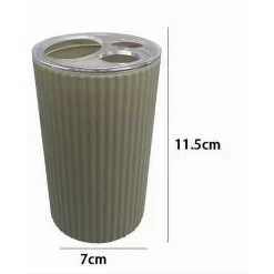 PORTA SPAZZOLINI BICCHIERE ACCESSORIO PER ARREDO BAGNO BEIGE RIGATO 3 FORI 79166