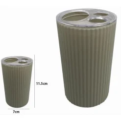 PORTA SPAZZOLINI BICCHIERE ACCESSORIO PER ARREDO BAGNO BEIGE RIGATO 3 FORI 79166