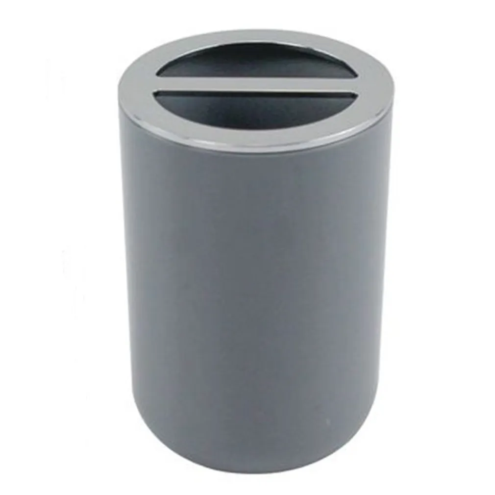 PORTA SPAZZOLINI BICCHIERE ACCESSORIO ARREDO BAGNO A 2 FORI GRIGIO SILVER 69470