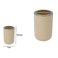 PORTA SPAZZOLINI BICCHIERE ACCESSORI BAGNO 2 FORI BEIGE SILVER CONTENITORE 79881