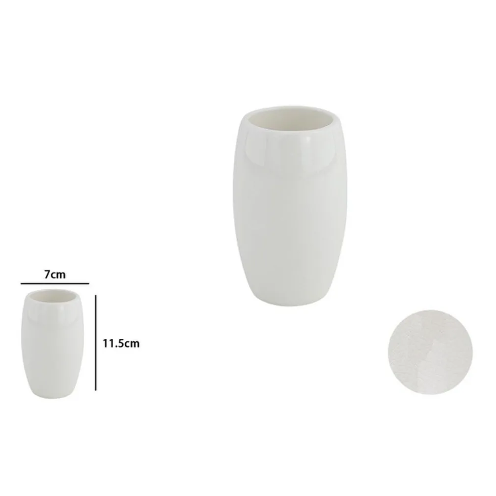 PORTA SPAZZOLINI BICCHIERE BIANCO PELLE ACCESSORIO ARREDO DA BAGNO ELEGANTE 87787