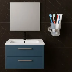 PORTA SPAZZOLINI DA DENTI IN ACCIAIO LUCIDO CON BICCHIERE VETRO SATINATO BAGNO 87917