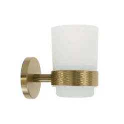 PORTA SPAZZOLINI DA DENTI IN ACCIAIO ORO CON BICCHIERE VETRO SATINATO BAGNO 87928