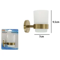 PORTA SPAZZOLINI DA DENTI IN ACCIAIO ORO CON BICCHIERE VETRO SATINATO BAGNO 87928