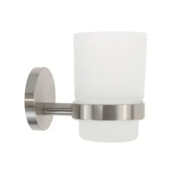PORTA SPAZZOLINI DA DENTI IN ACCIAIO SATINATO CON BICCHIERE VETRO SATINATO BAGNO 87906