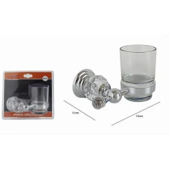 PORTA SPAZZOLINI DENTIFRICIO CON BICCHIERE IN VETRO A PARETE BAGNO CRYSTAL 52822
