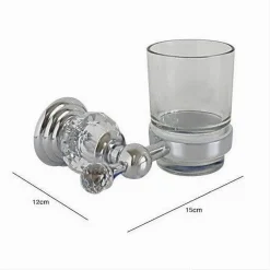 PORTA SPAZZOLINI DENTIFRICIO CON BICCHIERE IN VETRO A PARETE BAGNO CRYSTAL 52822