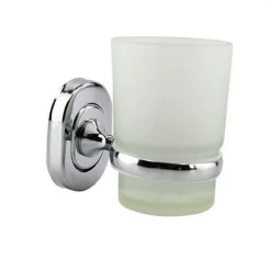 PORTA SPAZZOLINI DENTIFRICIO CON BICCHIERE VETRO SATINATO A PARETE BAGNO 69182