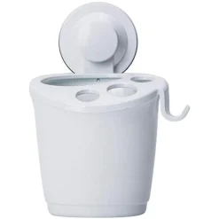 PORTA SPAZZOLINI DENTIFRICIO A VENTOSA BIANCO CONTENITORE PARETE BAGNO 59541