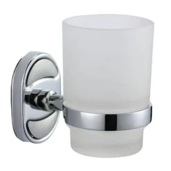 PORTA SPAZZOLINI DENTIFRICIO BICCHIERE VETRO SATINATO PARETE BAGNO OVALE 52007