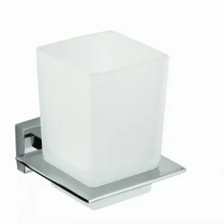 PORTA SPAZZOLINI DENTIFRICIO CON BICCHIERE VETRO PARETE ARREDO BAGNO CUBO 87213