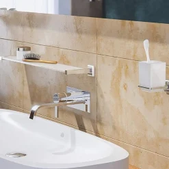 PORTA SPAZZOLINI DENTIFRICIO CON BICCHIERE VETRO PARETE ARREDO BAGNO CUBO 87213