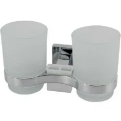 PORTA SPAZZOLINO 2 BICCHIERI DENTIFRICIO MURO PARETE ACCIAIO VETRO SQUARE 59187