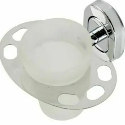 PORTA SPAZZOLINO DENTIFRICIO CON BICCHIERE IN VETRO SATINATO ACCESSORI BAGNO