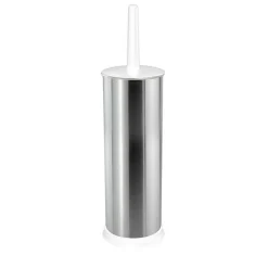 PORTA SPAZZOLONE BAGNO IN ACCIAIO SATINATO PORTASCOPINO PER WC CON CONTENITORE