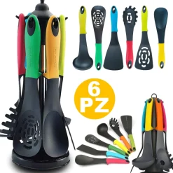 PORTA UTENSILI DA CUCINA CON MESTOLI 6 PEZZI SESTIGLIA SPATOLA SPAGHETTI