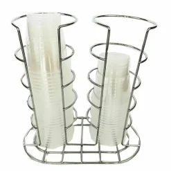 PORTABICCHIERI BICCHIERE DOPPIO ORGANIZER A 2 CILINDRI IN METALLO CROMATO CUCINA