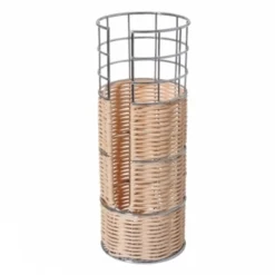 PORTABICCHIERI PORTA BICCHIERI SINGOLO IN METALLO E RATTAN VIMINI 1 SCOMPARTO