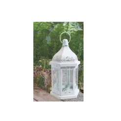 PORTACANDELA LUMINO LANTERNA BIANCA IN VETRO METALLO BOMBONIERA MATRIMONIO 87407