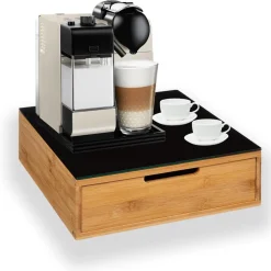 PORTACAPSULE BAMBÙ CON CASSETTO 4 SCOMPARTI ORGANIZZATORE CAPSULE CIALDE CAFFÈ TISANE TÈ