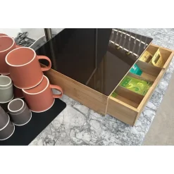 PORTACAPSULE BAMBÙ CON CASSETTO 4 SCOMPARTI ORGANIZZATORE CAPSULE CIALDE CAFFÈ TISANE TÈ