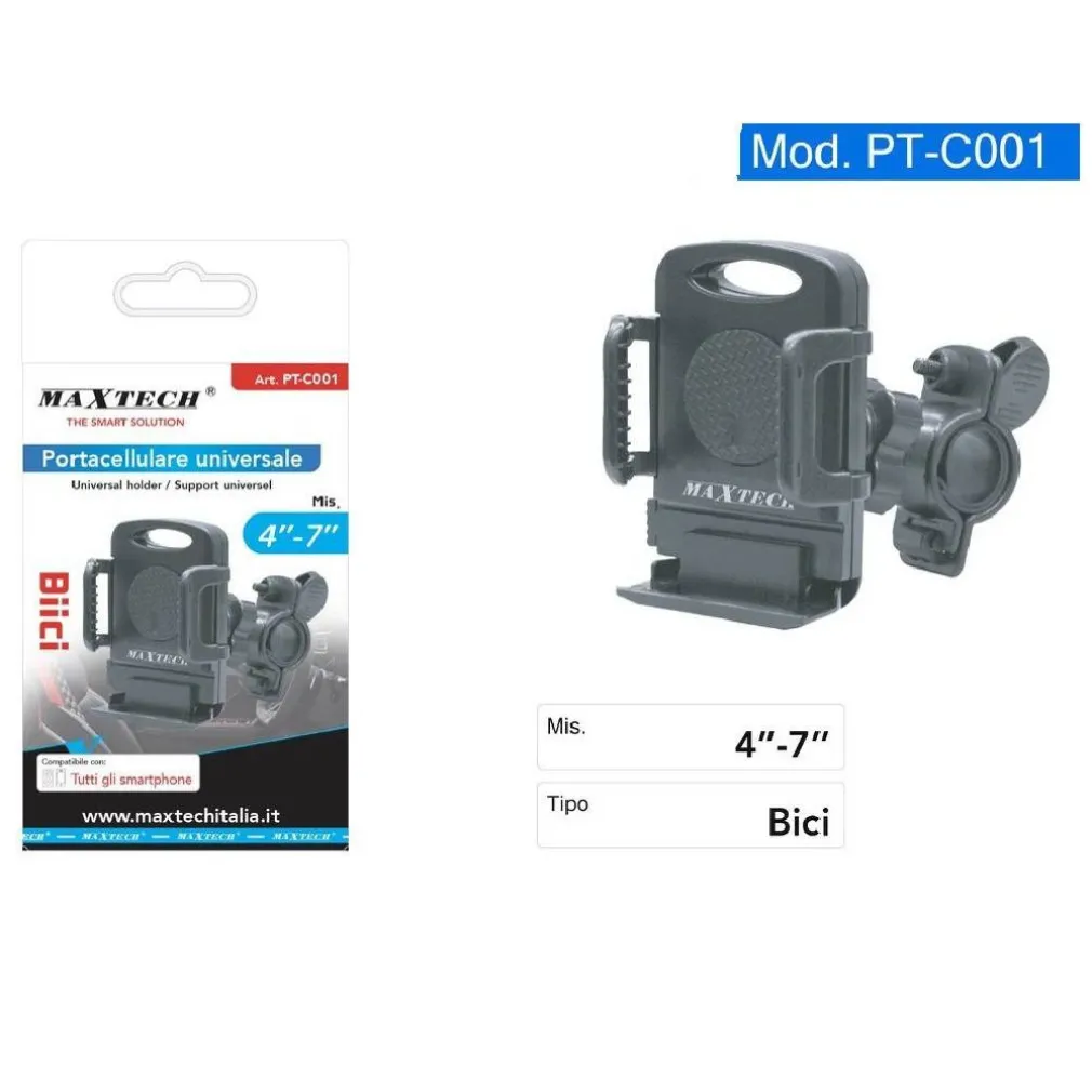 PORTACELLULARE UNIVERSALE MAXTECH PT-C001 PER BICICLETTA BICI MOTO IPAD NAVIGATORE