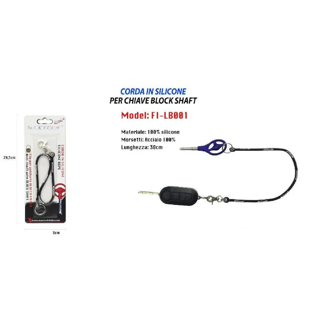 PORTACHIAVI BLOCK SHAFT AUTO CORDA SILICONE ANTIFURTO BLOCCASTERZO FI-LB001 NERO