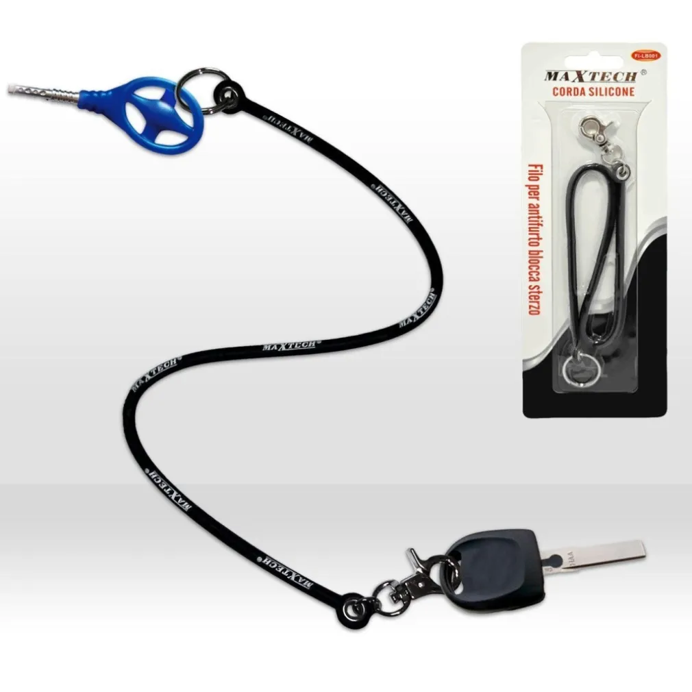 PORTACHIAVI CORDA FILO IN SILICONE PER AUTO BLOCK SHAFT ANTIFURTO BLOCCA STERZO