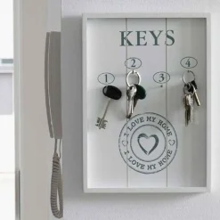 PORTACHIAVI PANNELLO APPENDI CHIAVI IN LEGNO 4 GANCI 24 X 32 CM I LOVE MY HOME