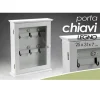 PORTACHIAVI PARETE APPENDINO 6 GANCI 31X25X7CM IN LEGNO BIANCO ANTA VETRO 660832