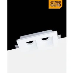 PORTAFARETTO IN GESSO DOPPIO QUADRATO INCASSO A SCOMPARSA PORTALAMPADA GU10 GS23