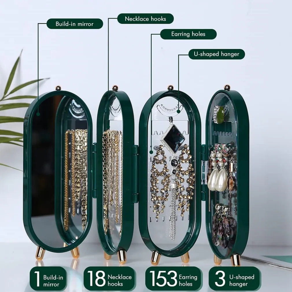 PORTAGIOIE CON SPECCHIO PIEGHEVOLE SUPPORTO GIOIELLI DA APPENDERE PER ORECCHINI COLLANE