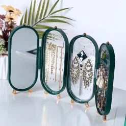 PORTAGIOIE CON SPECCHIO PIEGHEVOLE SUPPORTO GIOIELLI DA APPENDERE PER ORECCHINI COLLANE