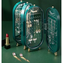 PORTAGIOIE CON SPECCHIO PIEGHEVOLE SUPPORTO GIOIELLI DA APPENDERE PER ORECCHINI COLLANE