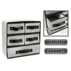 PORTAOGGETTI CASSETTIERA TESSUTO 5 CASSETTI SCATOLA PIEGHEVOLE SALVASPAZIO ORGANIZER