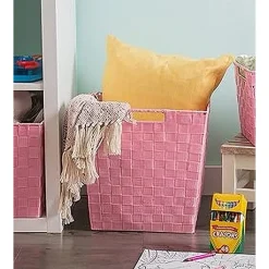 PORTAOGGETTI CESTO IN TESSUTO INTRECCIATO 38 X 26 X 25CM CON MANIGLIE ROSA 79041