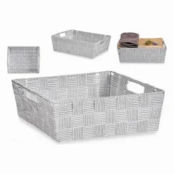 PORTAOGGETTI CESTO TESSUTO INTRECCIATO 38X26X13 CM MANIGLIE GRIGIO CHIARO 79030