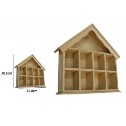 PORTAOGGETTI LEGNO NATURALE DECOUPAGE FORMA CASA CON 8 SCOMPARTI 53392A LY-F10