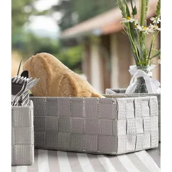 PORTAOGGETTI ORGANIZER BAGNO CAMERA CUCINA TESSUTO GRIGIO CHIARO 28X22X10.5CM 79018