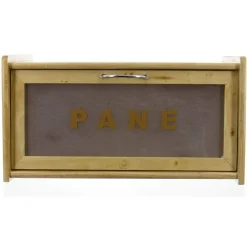 PORTAPANE IN LEGNO CON VETRINA IN VETRO CHIUSURA A CALAMITA CONTENITORE 38X22X20CM